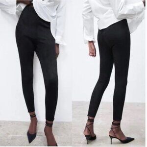 Zara Black Faux Suede Stretch Leggongs Pants, NWT, M